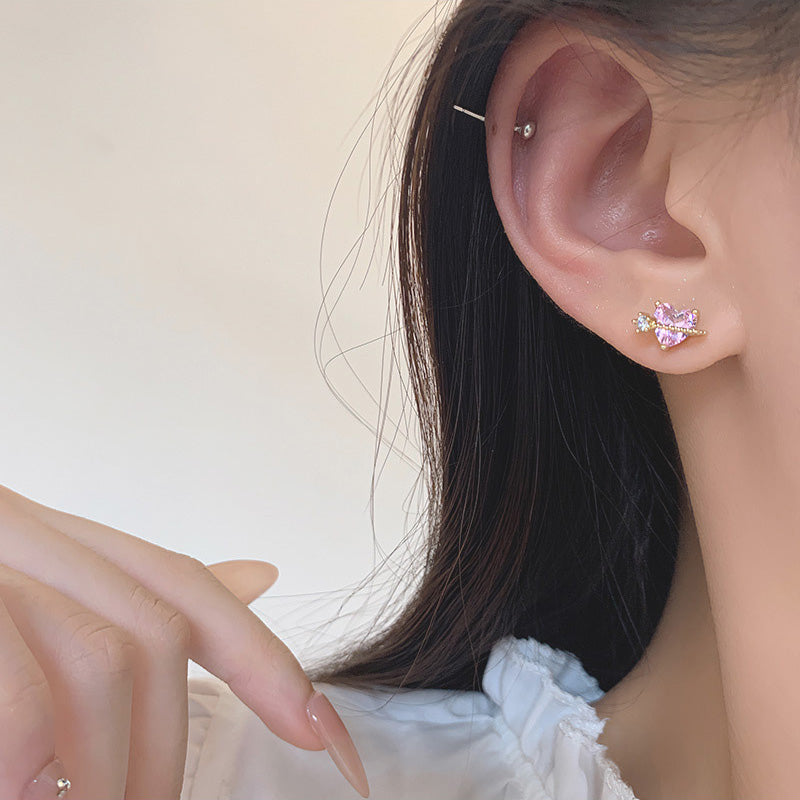 Earring Stud Exquisite Micro Paved Pink Zircon Love Heart HXEE5806
