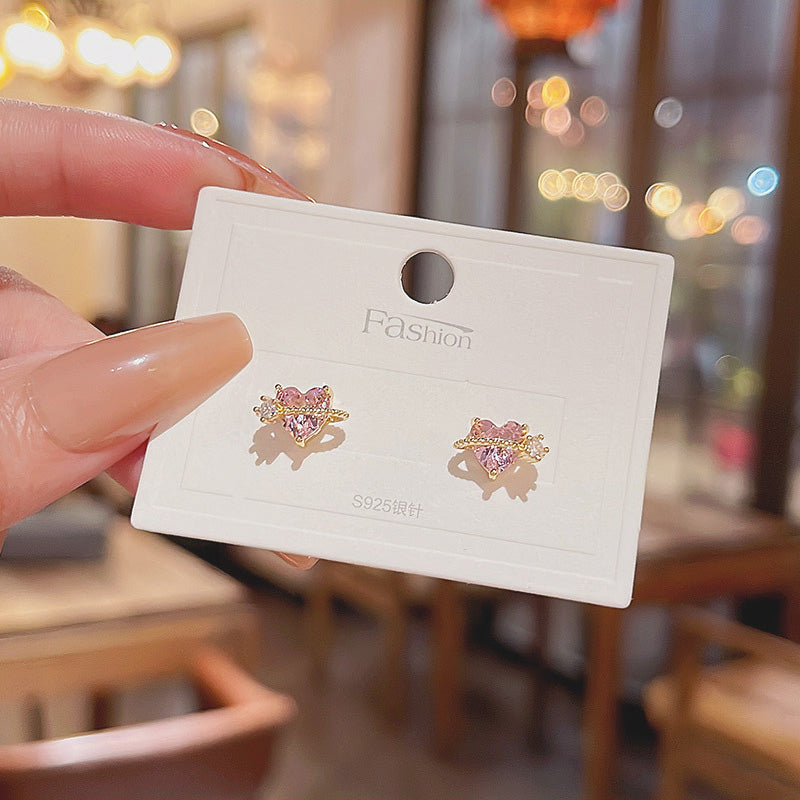 Earring Stud Exquisite Micro Paved Pink Zircon Love Heart HXEE5806