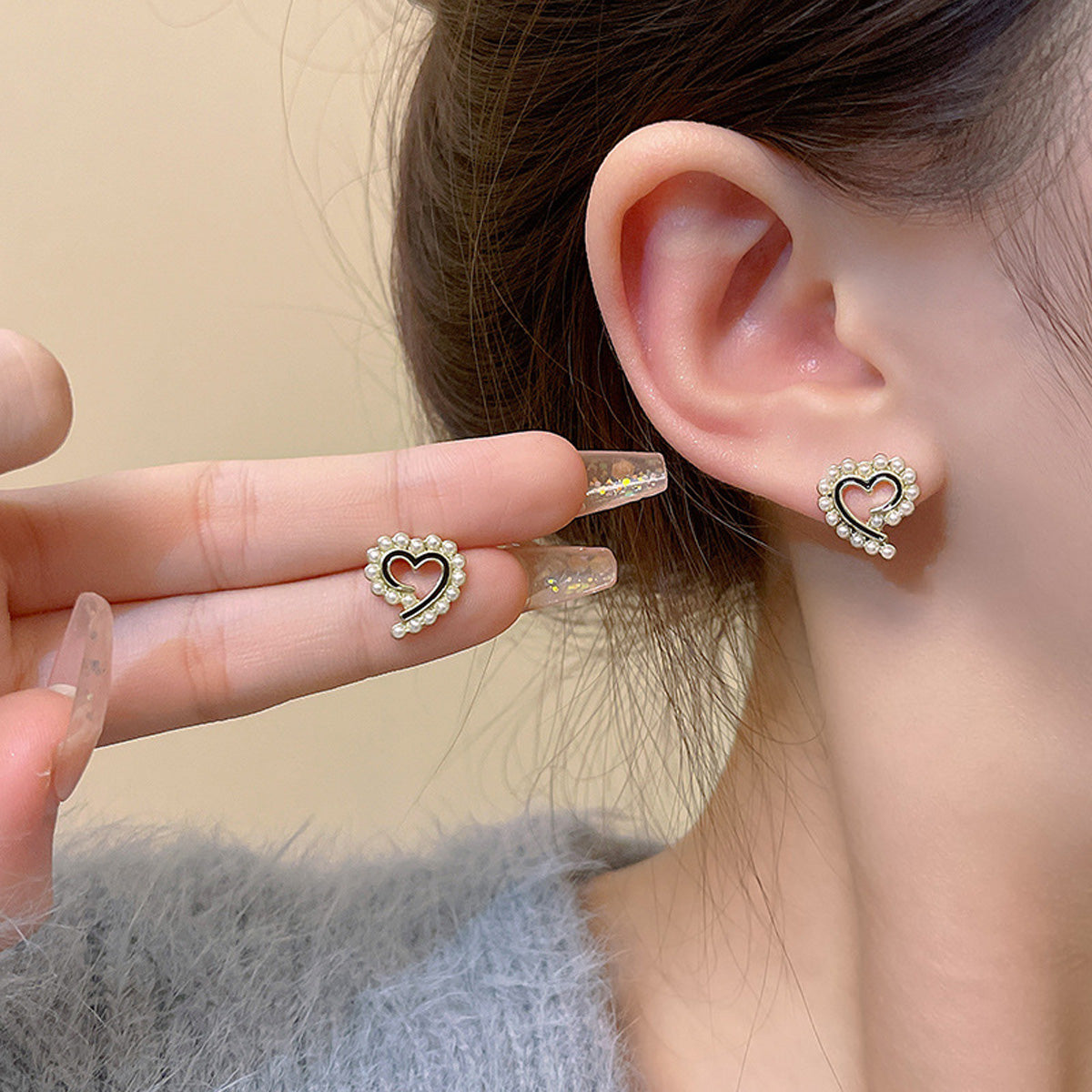 Earring Stud Light Luxury Niche Love Pearl HXEE5817