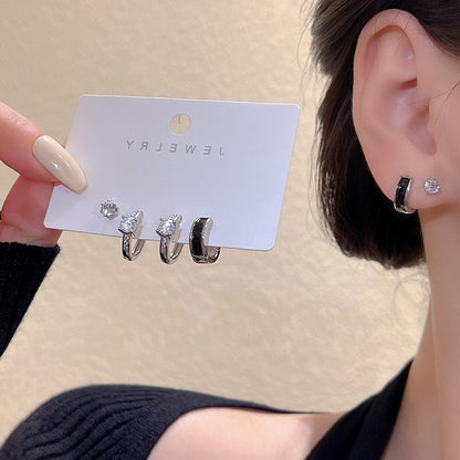 Earring Set Huggie and Stud Niche Exquisite Zircon HXEE5829