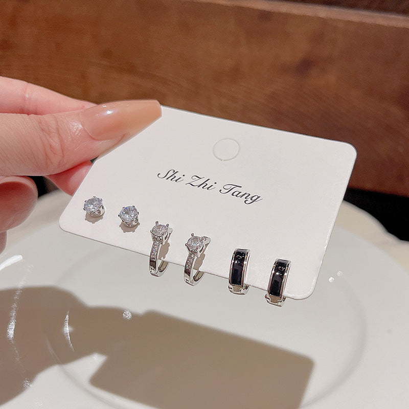 Earring Set Huggie and Stud Niche Exquisite Zircon HXEE5829