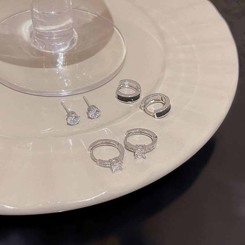Earring Set Huggie and Stud Niche Exquisite Zircon HXEE5829