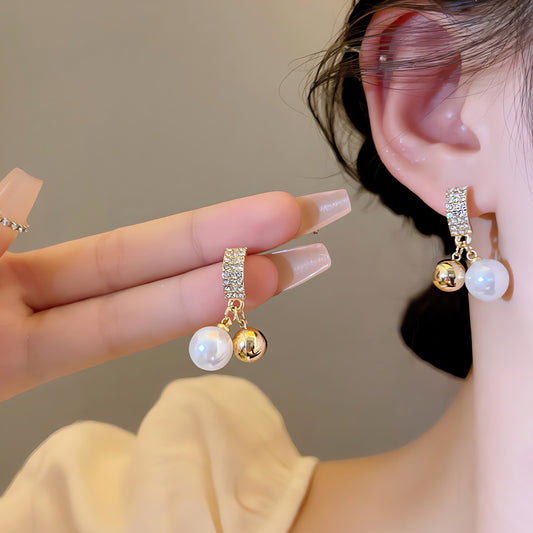 Earring Stud Gold and Pearl Ball HXEE5874