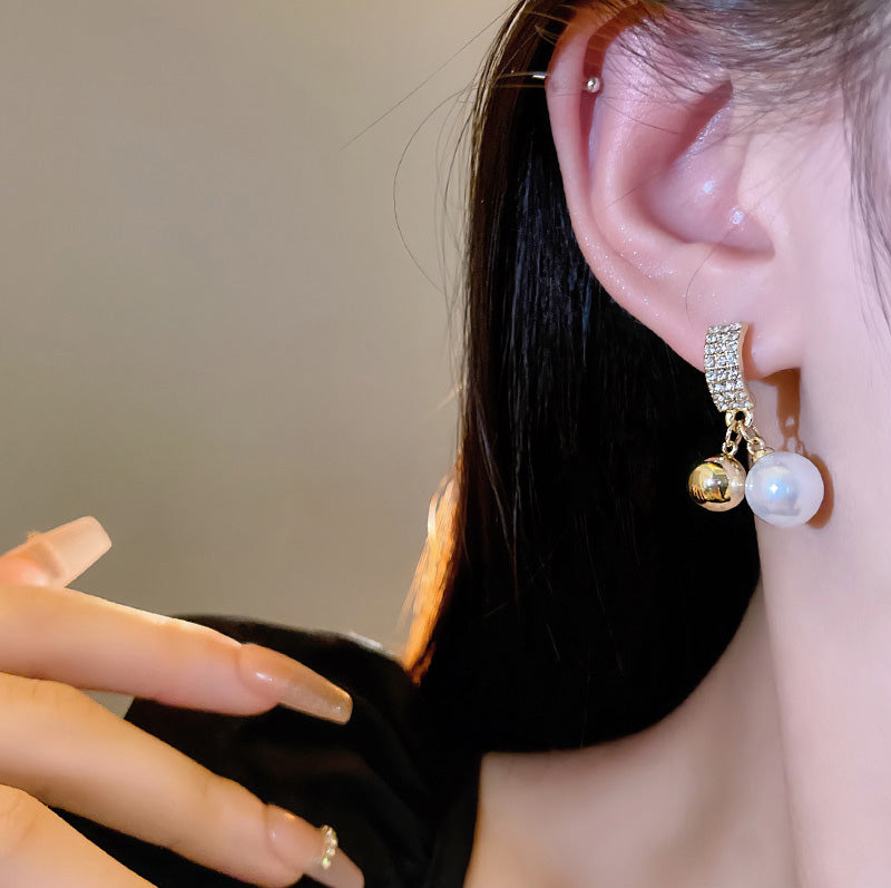 Earring Stud Gold and Pearl Ball HXEE5874