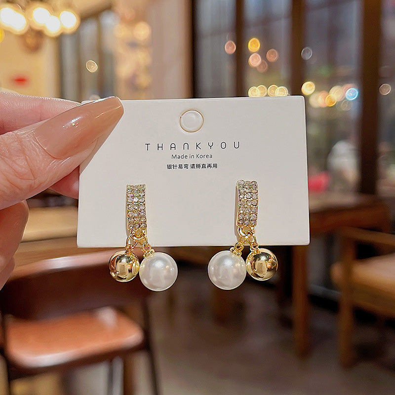 Earring Stud Gold and Pearl Ball HXEE5874