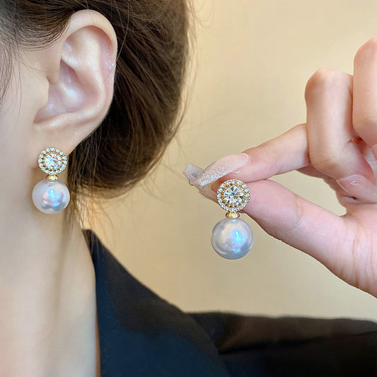 Earring Stud Versatile Temperament Exquisite Zircon Pearl Pendant HXEE5957