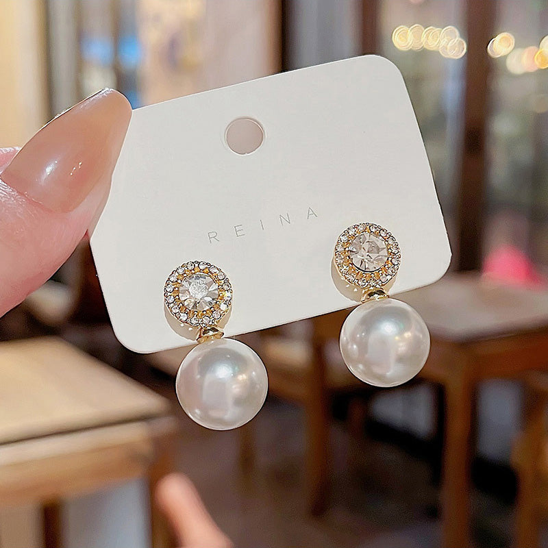 Earring Stud Versatile Temperament Exquisite Zircon Pearl Pendant HXEE5957