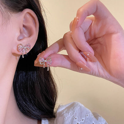 Earring Stud Clear Sweet Pink Zircon Bow HXEE6039