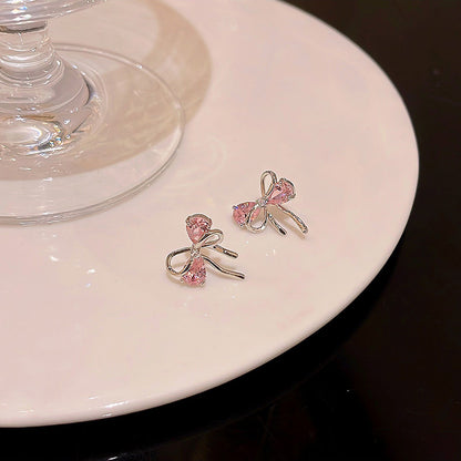 Earring Stud Clear Sweet Pink Zircon Bow HXEE6039