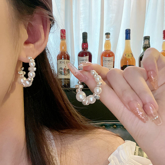 Earring Stud Pearl C Shaped HXEE6054