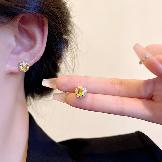 Earring Stud Exquisite Small Sugar Cube Zircon HXEE6085
