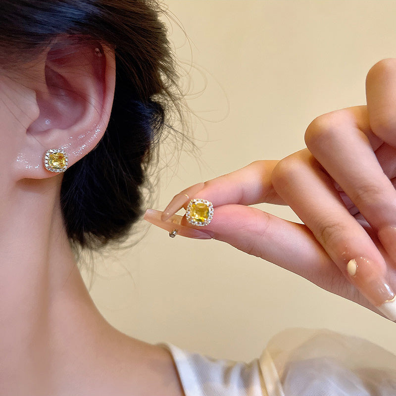 Earring Stud Exquisite Small Sugar Cube Zircon HXEE6085