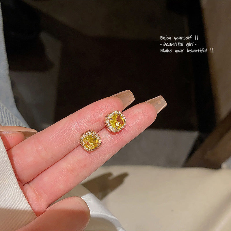 Earring Stud Exquisite Small Sugar Cube Zircon HXEE6085