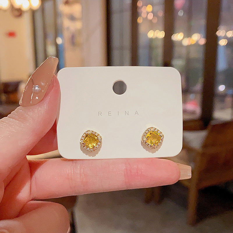 Earring Stud Exquisite Small Sugar Cube Zircon HXEE6085