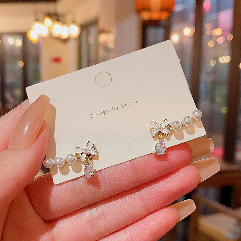 Earring Stud Niche Flower Tassel Pearl HXEE6089