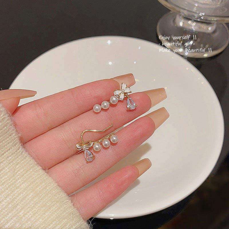 Earring Stud Niche Flower Tassel Pearl HXEE6089