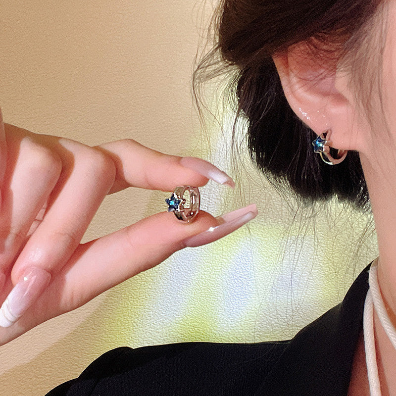 Earring Hoop Huggie Niche Blue Star Zircon HXEE6101