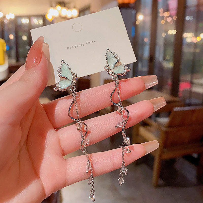 Earring Stud Long Super Fairy Glaze Butterfly HXEE6102