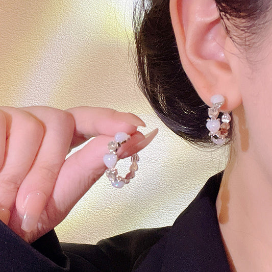 Earring Stud Hoop Moonstone C Shaped HXEE6106