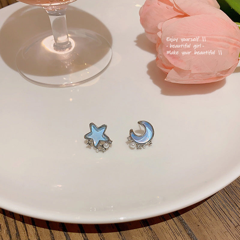 Earring Stud Sweet Cute Blue Star Moon HXEE6107