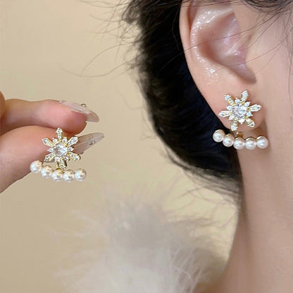 Earring Stud High Grade Zircon Snowflake Pearl HXEE6260