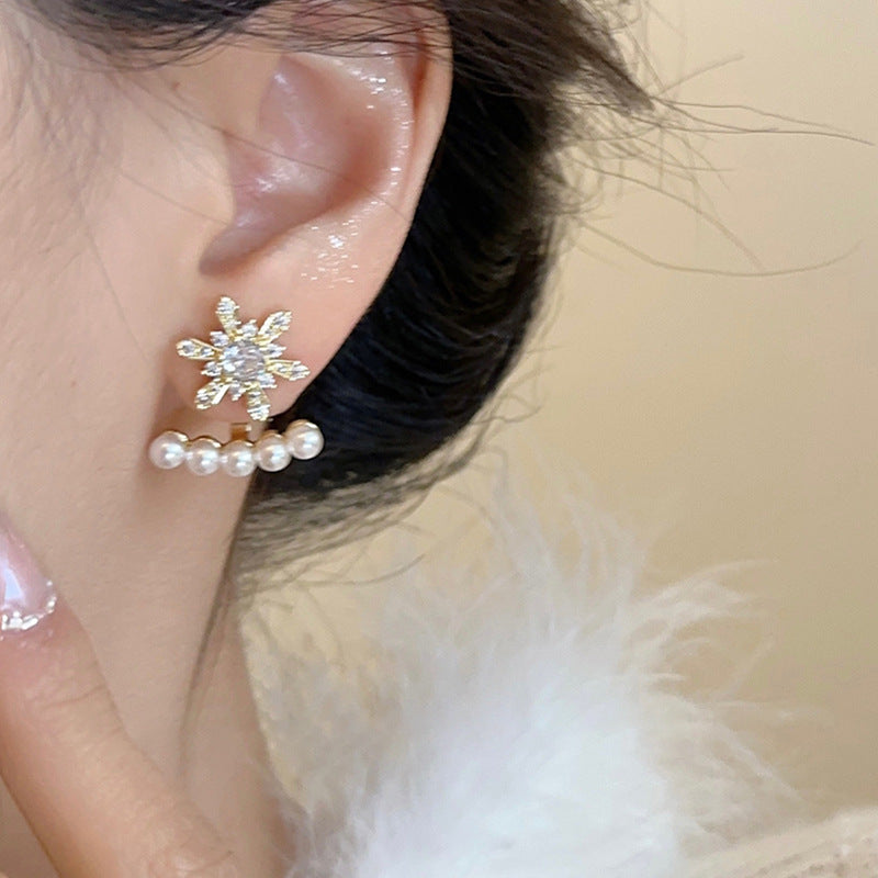 Earring Stud High Grade Zircon Snowflake Pearl HXEE6260