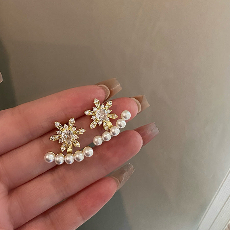 Earring Stud High Grade Zircon Snowflake Pearl HXEE6260