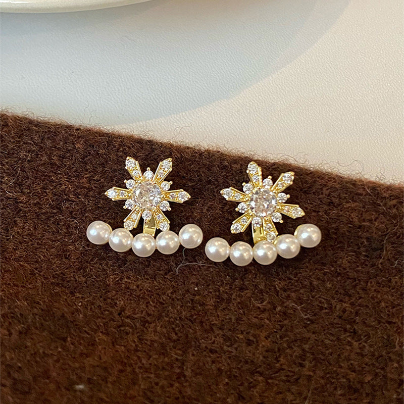 Earring Stud High Grade Zircon Snowflake Pearl HXEE6260