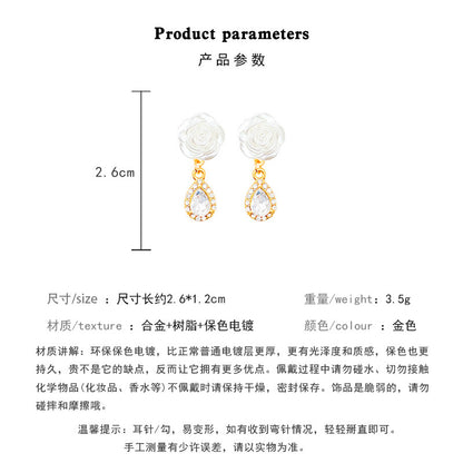Earring Stud Camellia Flower Niche Water Drop Shaped Zircon HXEE6263