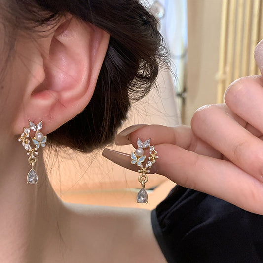 Earring Stud Small Fresh Zircon Flower Butterfly HXEPD005