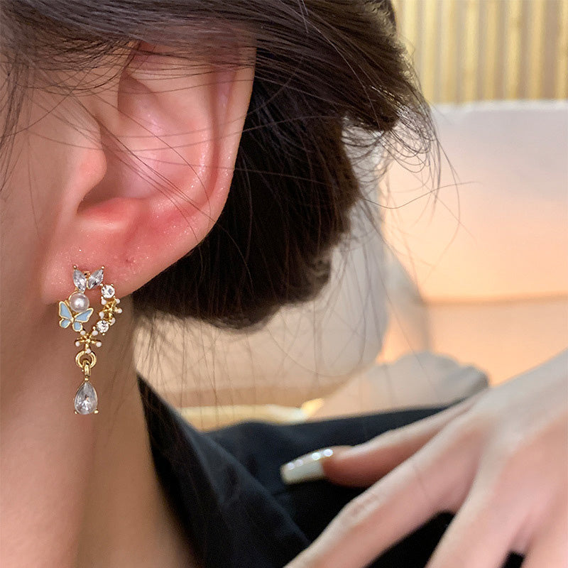 Earring Stud Small Fresh Zircon Flower Butterfly HXEPD005