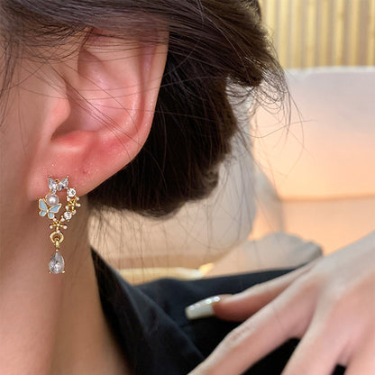 Earring Stud Small Fresh Zircon Flower Butterfly HXEPD005