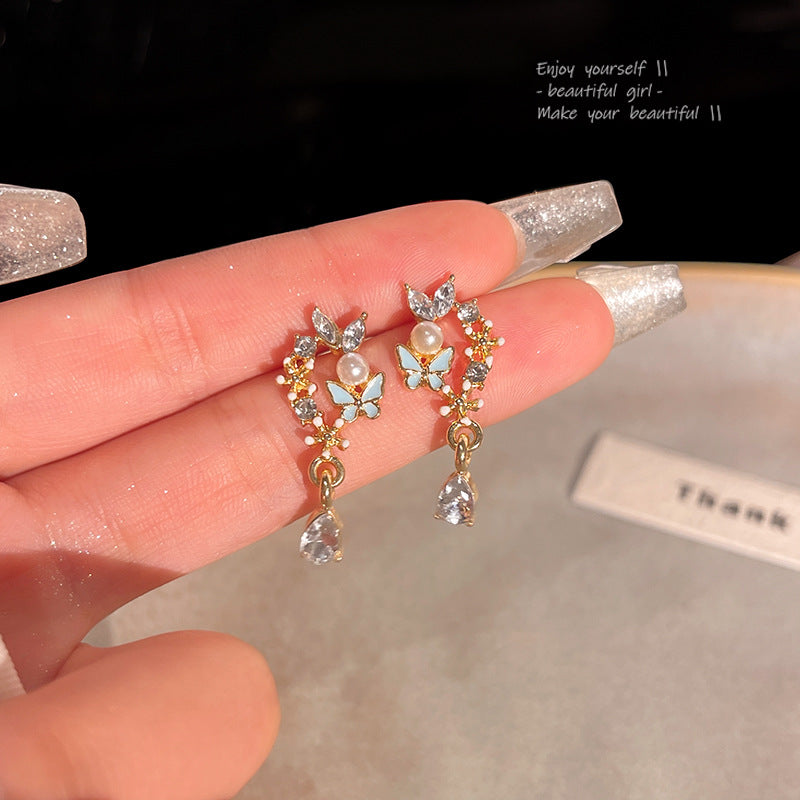 Earring Stud Small Fresh Zircon Flower Butterfly HXEPD005