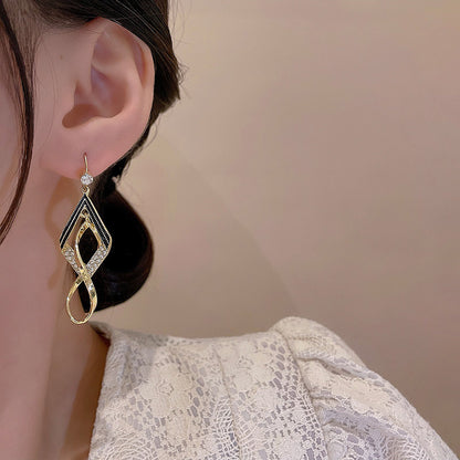 Earring Stud Long Exaggerated Geometric Diamond Shaped Rhombus HXLA0546