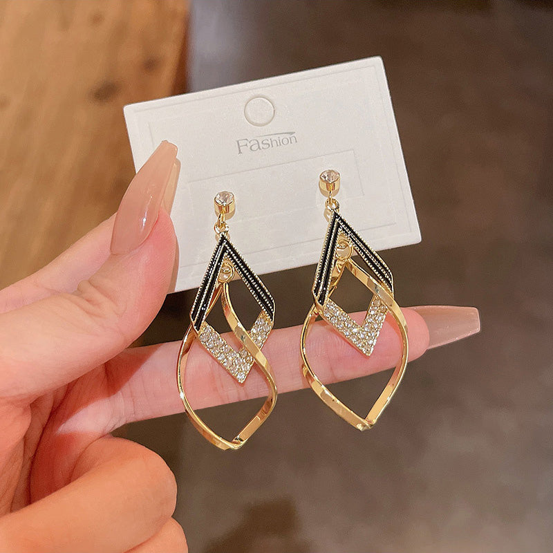 Earring Stud Long Exaggerated Geometric Diamond Shaped Rhombus HXLA0546