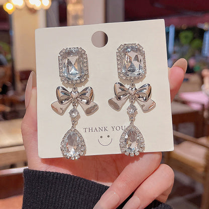 Earring Stud Long Exaggerated Geometric Bow Rhinestone HXLA0869