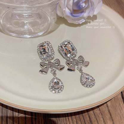 Earring Stud Long Exaggerated Geometric Bow Rhinestone HXLA0869