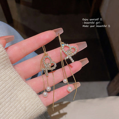 Earring Hook Long Tassel Love Pearl HXLA1013