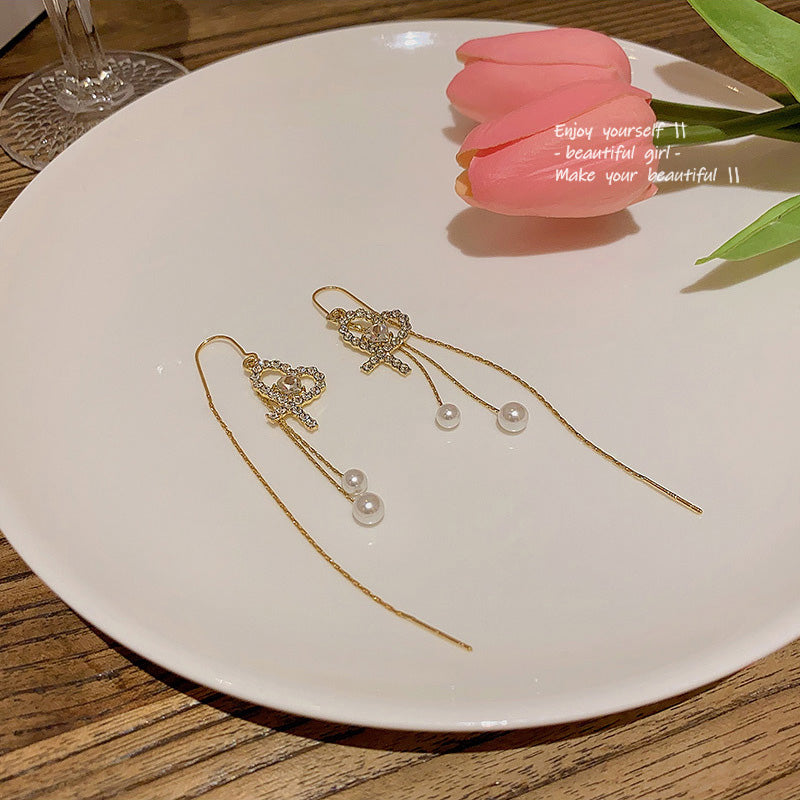 Earring Hook Long Tassel Love Pearl HXLA1013