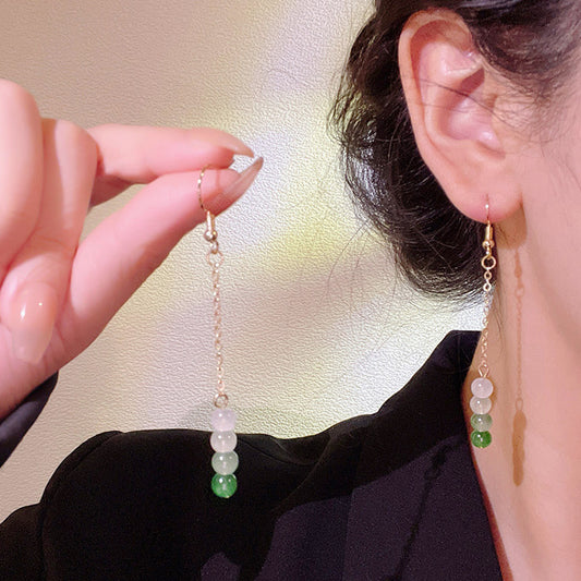 Earring Hook Long Jade Tassel HXLA1221