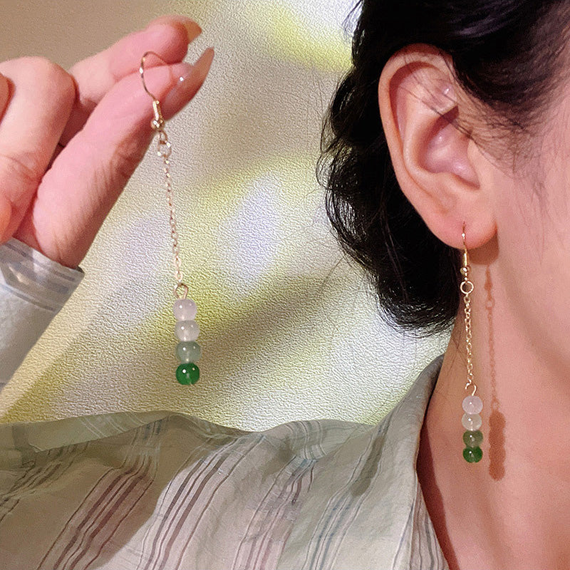 Earring Hook Long Jade Tassel HXLA1221