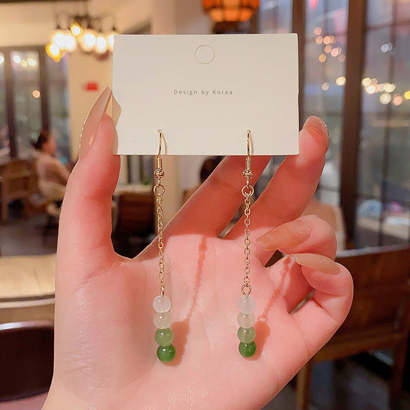 Earring Hook Long Jade Tassel HXLA1221