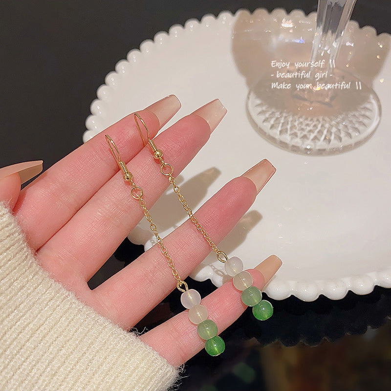 Earring Hook Long Jade Tassel HXLA1221