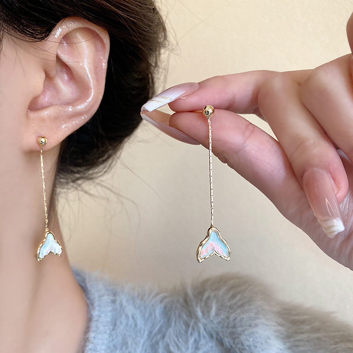 Earring Long High End Versatile Temperament Fishtail HXLA1301