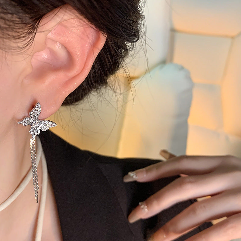 Earring Stud Long Tassel Butterfly Zircon HXLA1633
