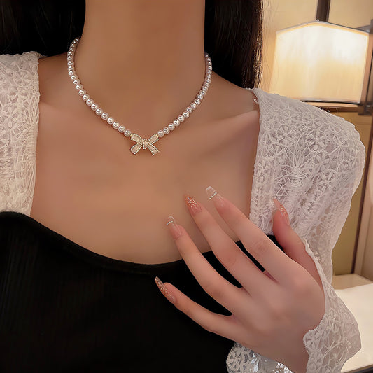 Necklace Elegant Pearl Bow HXNX0901