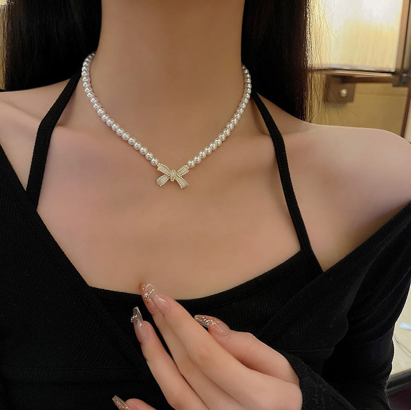 Necklace Elegant Pearl Bow HXNX0901