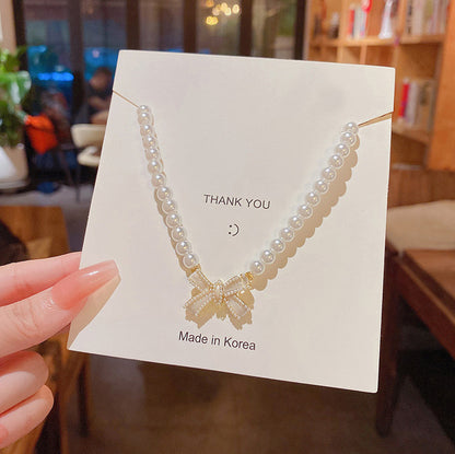 Necklace Elegant Pearl Bow HXNX0901