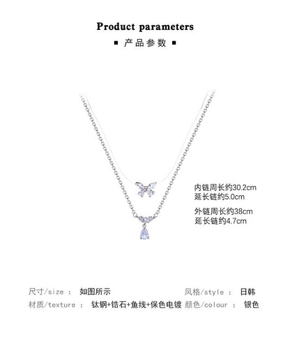 Necklace Double Layer Zircon Butterfly Drop Shaped HXNX1020