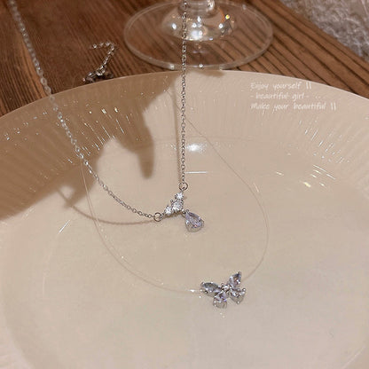 Necklace Double Layer Zircon Butterfly Drop Shaped HXNX1020